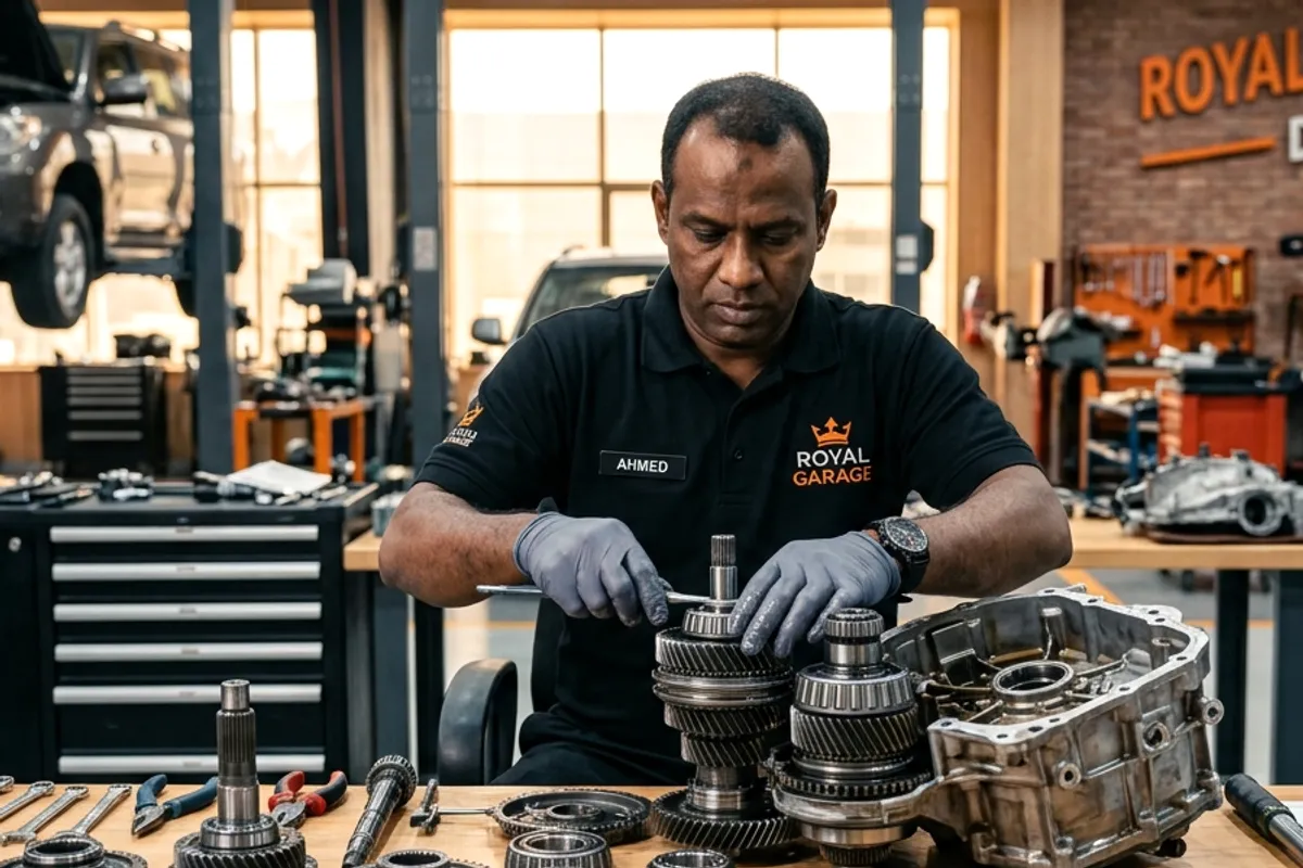 Service parts laid out for a sports car major service